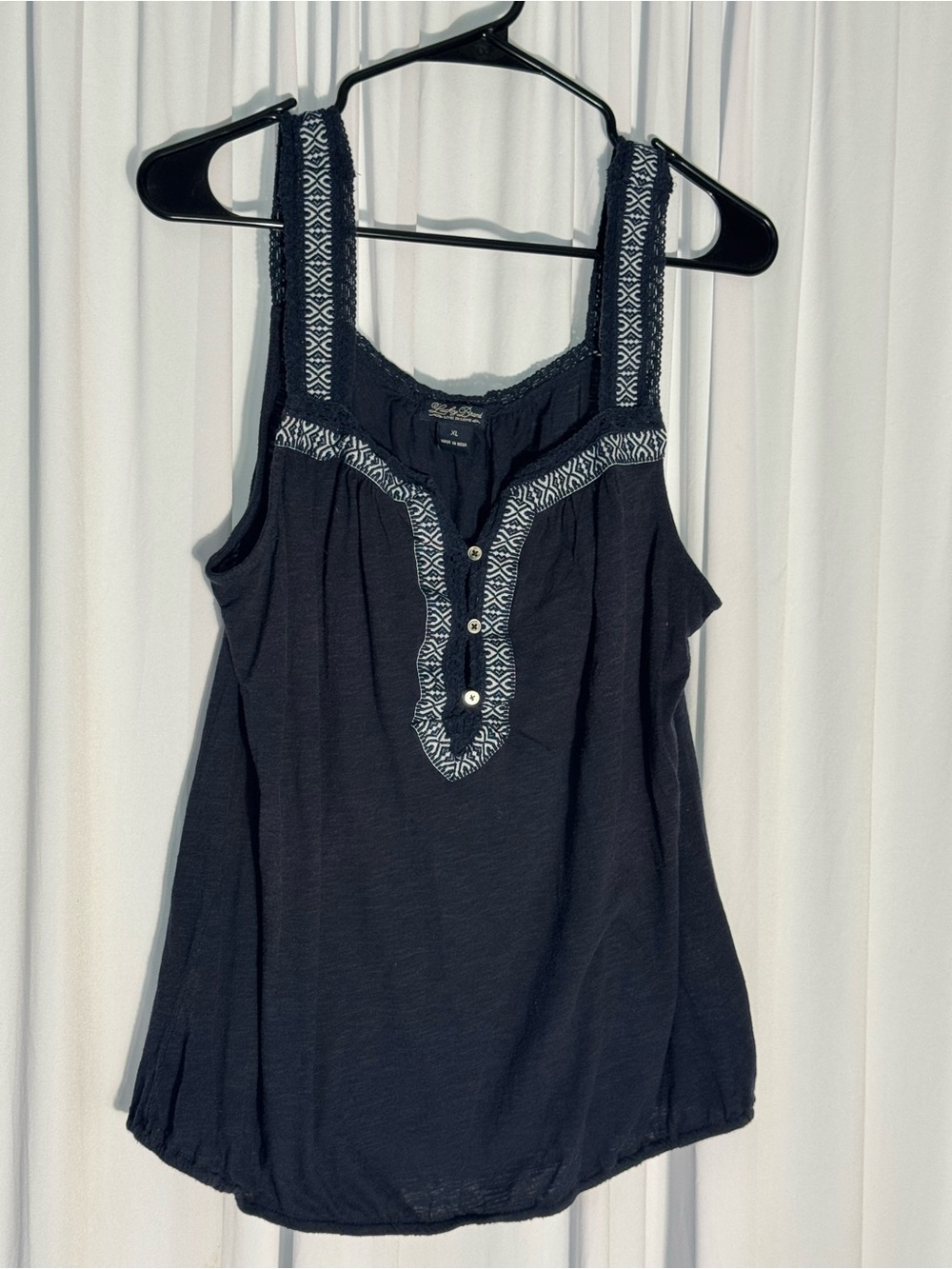 Lucky Brand Navy Tank with White Embroidered Trim